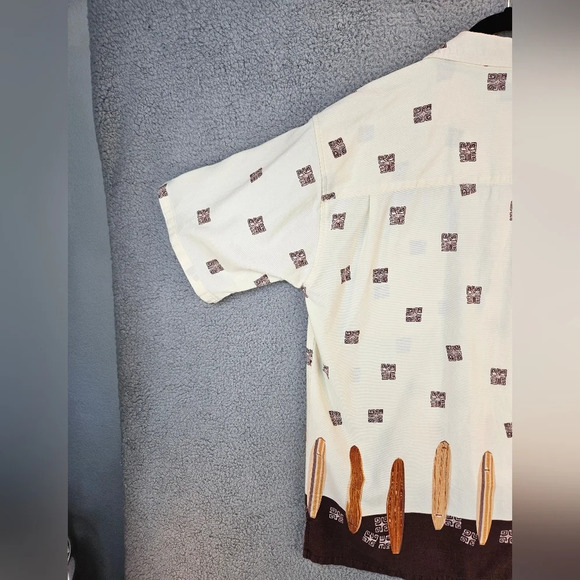 Navigator Sports Mens All Cotton Surfs Up Wood Button Up Beach Surf Wear Sz M - Picture 7 of 10